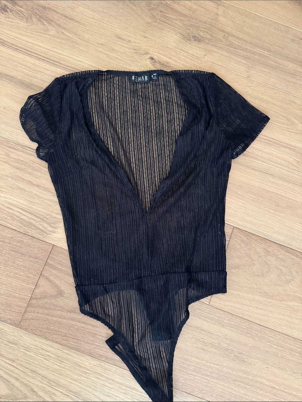 Rehab Black Sheer Plunge V-Neck Bodysuit